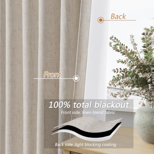 100% Blackout Linen Curtains for Bedroom 84 inches Long (Farmhouse / 52"W x 84"L (Pack of 2))