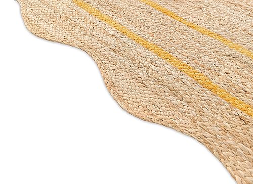 Wave Scalloped Natural Jute Rug (Yellow / 5'x8' (Rectangular))