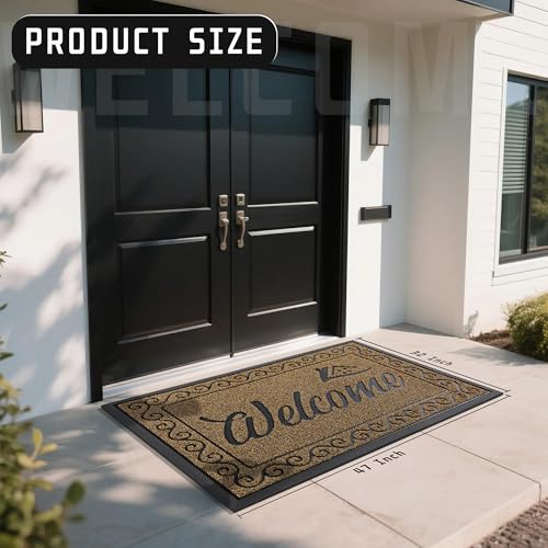 Welcome Mat Heavy Duty Sturdy Door Mats for Home Entrance Outdoor Indoor (Brown / 47x32 Inch)