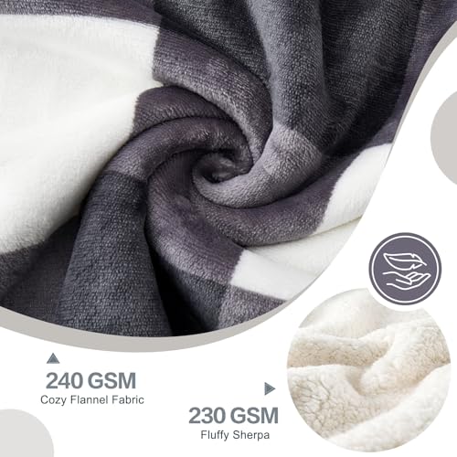 Sherpa Blanket Fleece Throw Blanket Twin Plaid Thick Bed Blanket (Dark Grey Checkered / 60"*80")