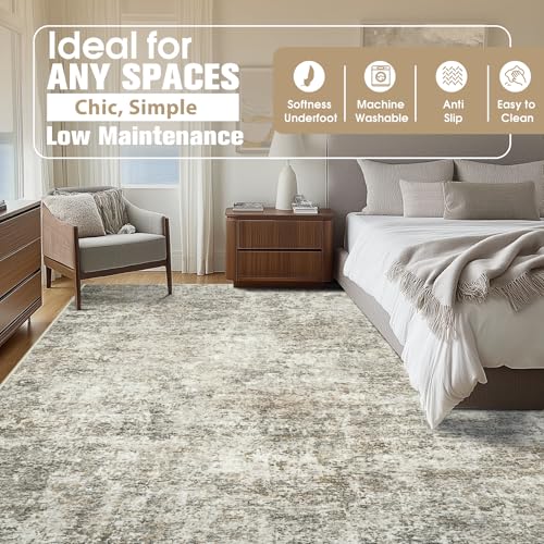 10x14 Area Rugs for Living Room Washable Dining Room Beige Brown (Beige/Brown / 10' x 14' (Rectangular))