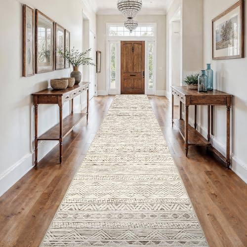 3x18 Runner Rug Washable Moroccan (Beige / 3' x 18')