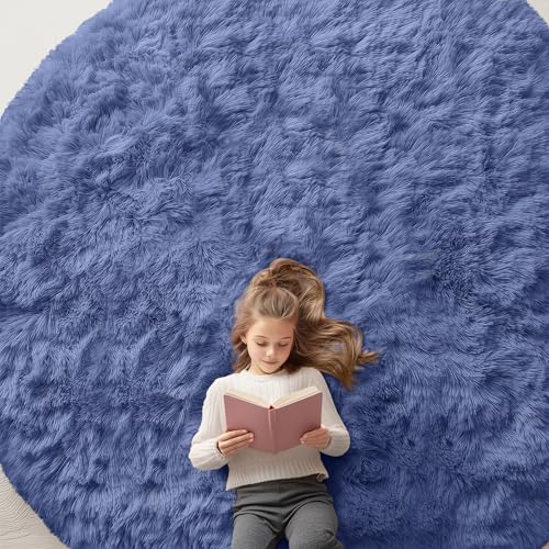 Denim Blue Round Rugs for Bedroom (9 Ft Round / Denim Blue)