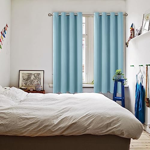 Greyish Blue Room Darkening Curtains 72 Inch for Bedroom (Greyish Blue / 52"W x 72"L (Pack of 2))