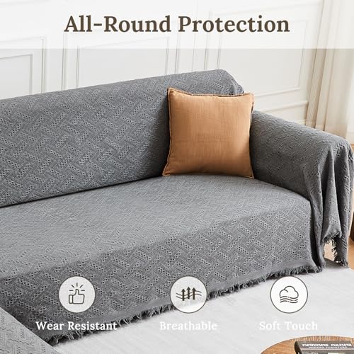 Sectional Couch Covers for Sectional Sofa L Shaped Sofa Cover Blanket 2 Pieces L Shape Furniture Protector for Pets Dogs (Dark Grey / XX-Large)
