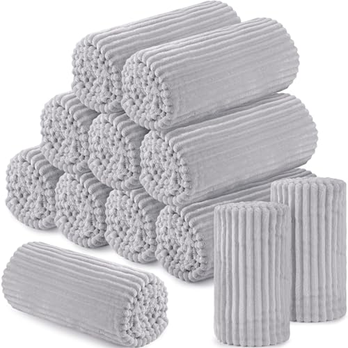 12 Pcs Flannel Throw Blankets Bulk Outdoor Wedding (Light Gray)