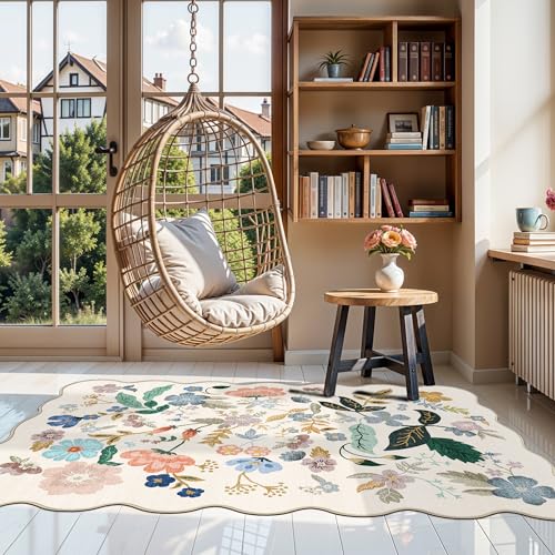 Washable 3x5 Entryway Area Rugs (3' x 5' (Rectangular) / Cream/Floral)