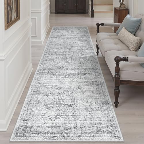 Washable Kitchen Runner Rug 3x8 Hallway Entry Rugs Non (Grey / 3' x 8' (Runner))