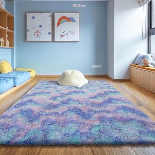 9x12 Fluffy Area Rugs for Living Room Bedroom (Rainbow Purple / 9' x 12' (Rectangular))