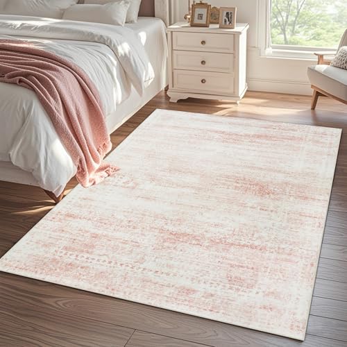 Pink Washable Rugs 6x9 Area Rugs for Living Room (6' x 9' (Rectangular) / Pink-white)