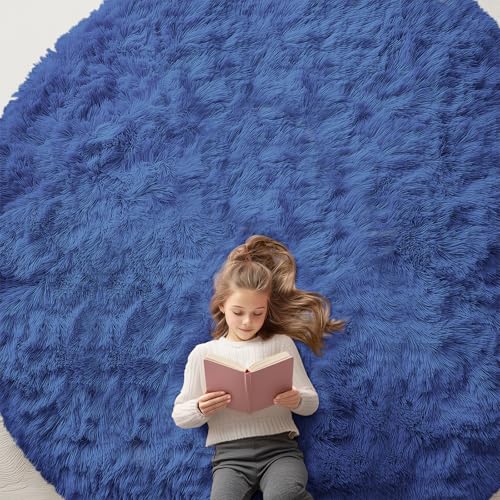 Navy Blue Round Rugs for Bedroom (9 Ft Round / Navy Blue)