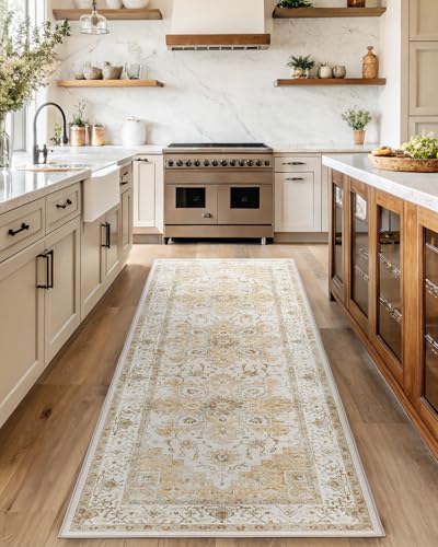 Amada 2'6"x10' Washable Runner Rug for Hallway (2'6" x 10' (Runner) / Distressed Beige/Cream)