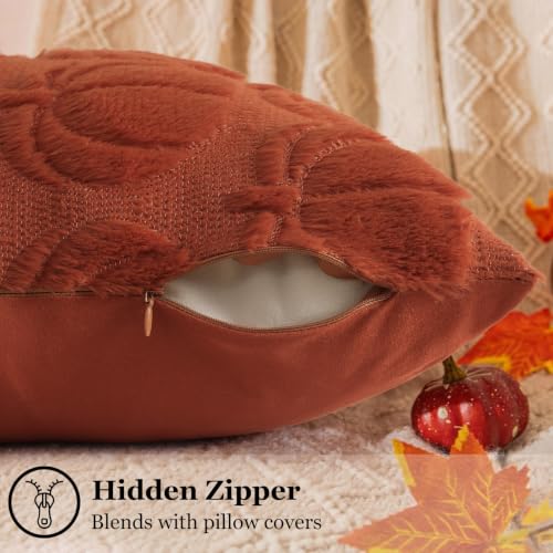 Fall Rust Pumpkin Faux Fur Throw Pillow Covers 18x18 Set of 2 (Rust / 18" x 18" (Pack of 2))