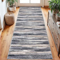 Modern Abstract Runner Rug 2.6x8 (2'7" x 8' (Runner) / Grey Navy Blue Black Cream Tan)
