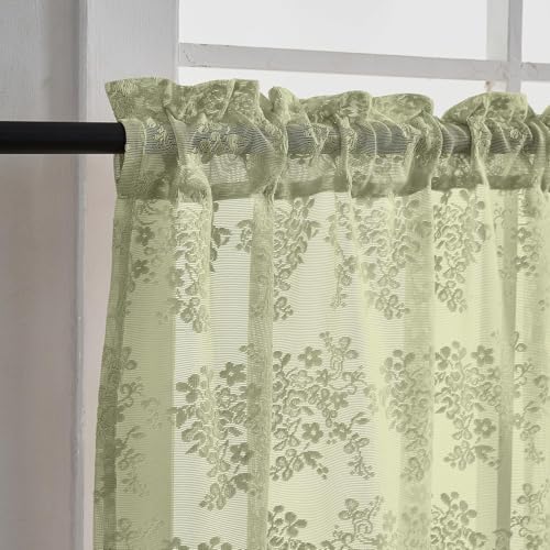 Vintage Lace Curtains 24 Inch Length (Sage Green / 26"W x 24"L (Pack of 2))
