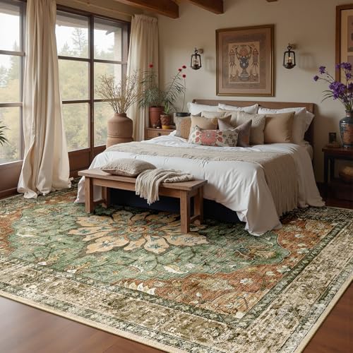 Washable Area Rug (Brick/Brown/Green / 8' x 10' (Rectangular))