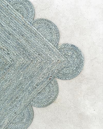 Scallop Jute Area Rug Boho Jute Rug Scalloped Coastal Rug (Jungle Mist / 3'x5' (Rectangular))