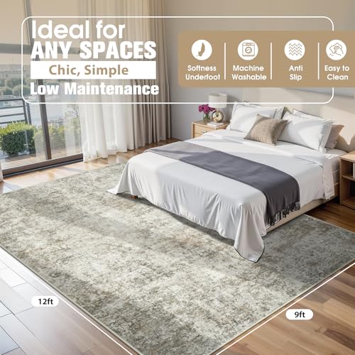 9x12 Area Rugs for Living Room Washable Bedroom Dining Room Beige Brown (Beige/Brown / 9' x 12' (Rectangular))
