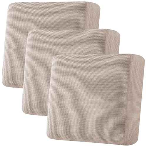 Super Stretch Individual Seat Cushion Covers Sofa Covers Couch Cushion Cover Slipcover Sets Thick Jacquard Textured Twill Fabric (Sand / 3 Cushion XL Sofa)