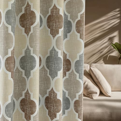 Moroccan 100% Blackout Curtains Bedroom Brown Grey 50x72 2 Panels (Grommet | Brown and Grey / 50"W x 72"L (Pack of 2))