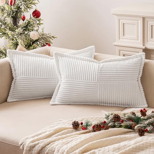 Decorative Lumbar Throw Pillow Covers 12x20 Inch White 2 Pack (White / 20" x 12" (Pack of 2))