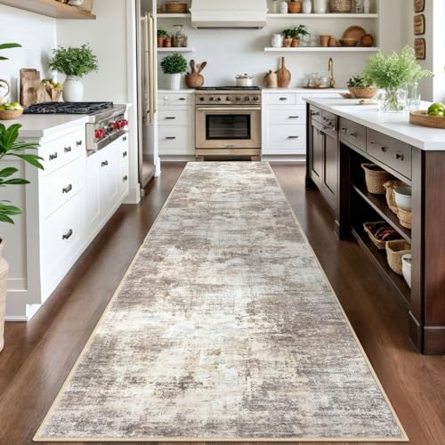 Abstract Runner Rug 3x14 Ft Washable Runners for Hallways (Gold/Yellow/Brown/Beige/White / 3' x 14' (Rectangular))