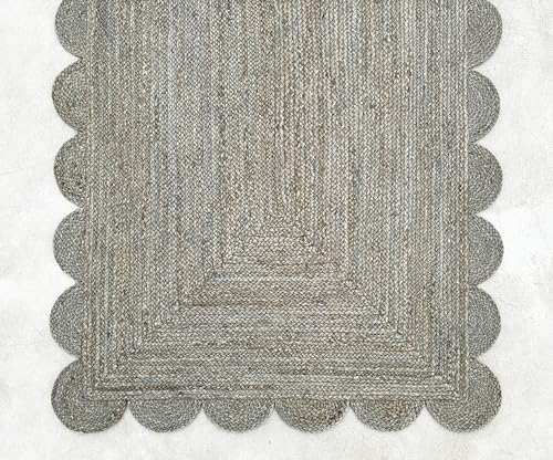 Scallop Jute Area Rug Boho Jute Rug Scalloped Coastal Rug (Medium Gray / 5'x8' (Rectangular))