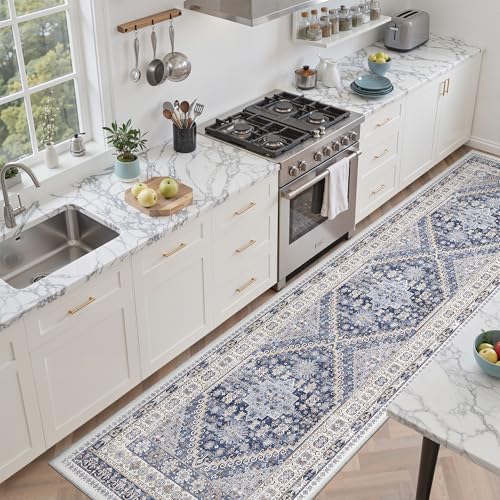 2'6 x 8' Runner Rug Non Slip (Blue/Beige / 2'6" x 8' (Runner))