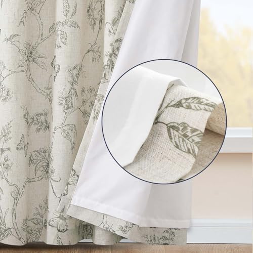 Grey Floral Linen Curtains Lined 63 Inch Vintage Back Tab 2 Panels (Charlotte Grey / 50"W x 63"L (Pack of 2))