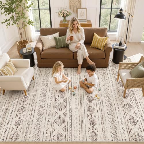 Boho 5x8 Area Rug Living Room Rugs Machine Washable Dark Brown (Boho Dark Brown / 5' X 8' (Rectangular))