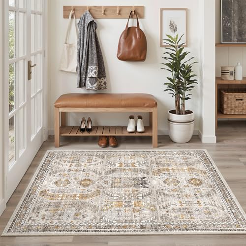 Area Rug 3x5 Washable Vintage Entry Rugs for Bedroom (Brown/Gold / 3' x 5' (Rectangular))
