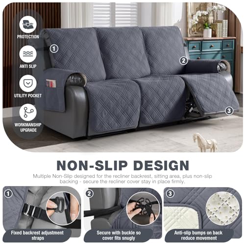 Waterproof Recliner Sofa Cover Couch Cover for Reclining Couch 3 Seat Non (Dark Grey / 3 Seater Standard)