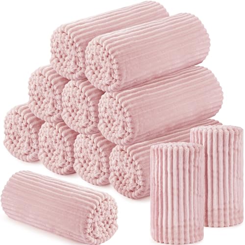 12 Pcs Flannel Blankets Bulk (Light Pink)