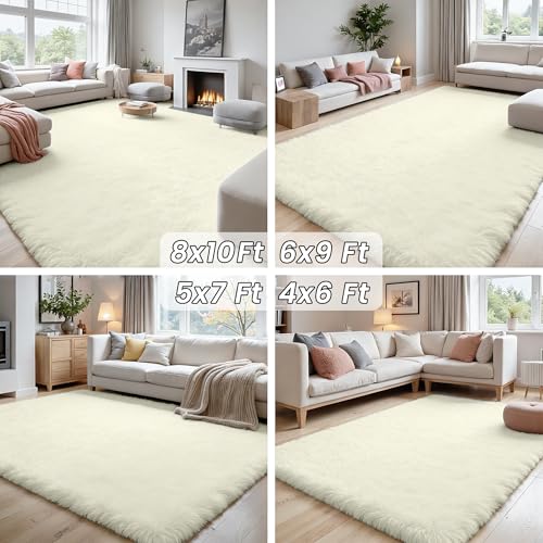 5x8 Fluffy Shag Area Rugs for Living Room Bedroom (Cream White / 5' x 8' (Rectangular))