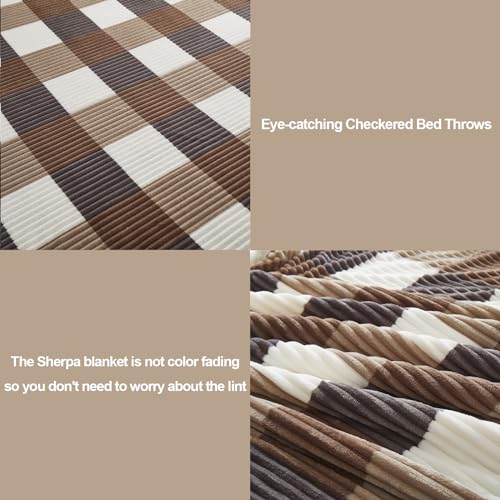Sherpa Blanket Twin Plaid Thick Bed Blanket (Beige Check / 60"*80")
