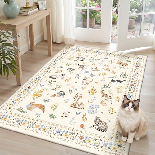 Cat 3x5 Area Rugs for Entryway (Cat Beige / 3' x 5' (Rectangular))