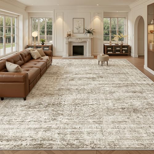 12x15 Washable Area Rugs Soft Living Room Rug Abstract Brown (Brown / 12' x 15' (Rectangular))
