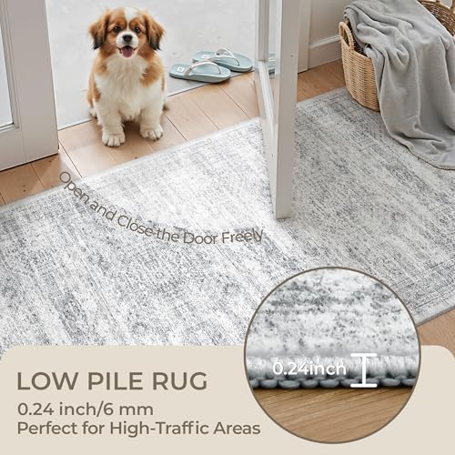 2x4 Rug Runners for Hallways Non Slip (Grey/Ivory / 2' x 4' (Runner))