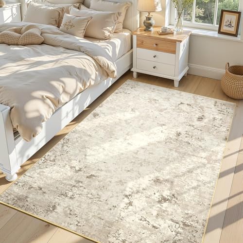 4x6 Washable Non Slip Abstract Area Rugs for Bedroom Living Room (Beige / 4' x 6' (Rectangular))