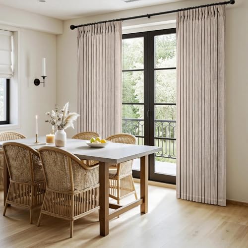 Pinch Pleated Thick Linen Curtains 90 Inch 2 Panels Burlywood Birch (Burlywood Birch / 40"W x 90"L (Pack of 2))