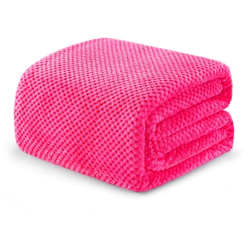 Large Waffle Fleece Throw Blanket for Couch (Hot Pink / 50x70 in)