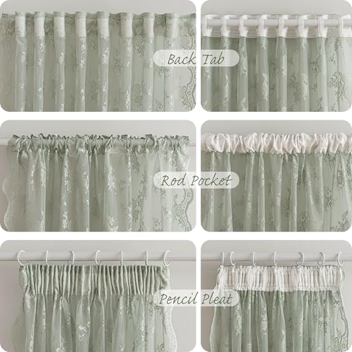 Sage Green Lace Curtains 54 Inch Length Vintage Short Curtains (Sage Green / 50"W x 54"L (Pack of 2))