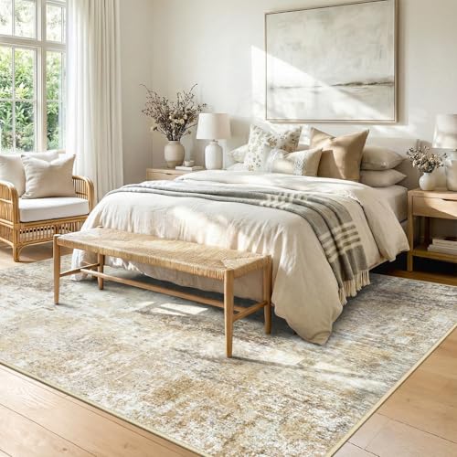 Washable 8'x10' Abstract Area Rug for Living Room Neutral Brown (Gray/Neutral Brown / 8' x 10' (Rectangular))