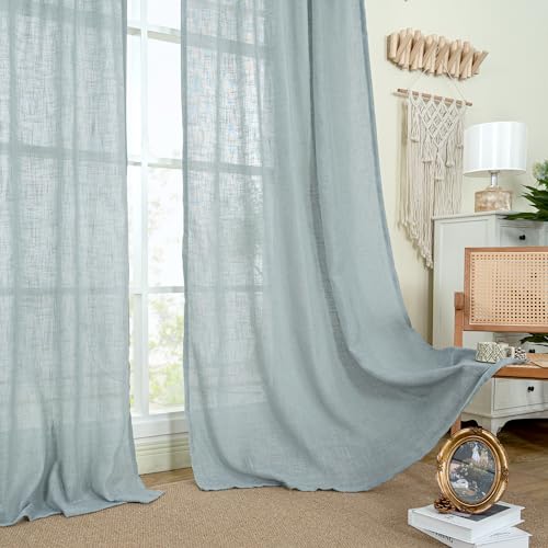 80 inch Linen Living Room Curtains (Greyish Blue / 52"W x 80"L (Pack of 2))