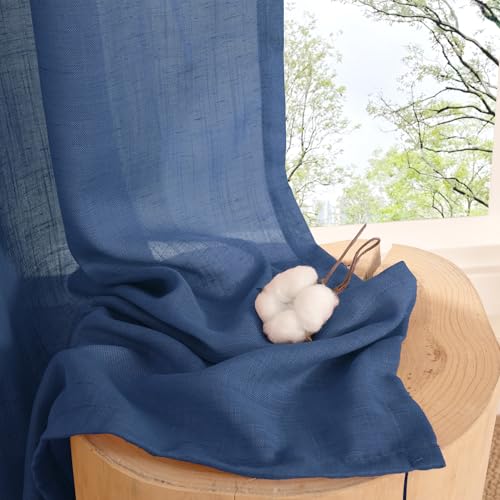 Navy Blue Linen Curtains 84 Inches Long (Navy / 52"W x 84"L (Pack of 2))