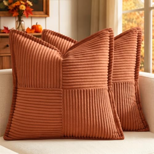 Fall Burnt Orange Decorative Throw Pillow Covers for Couch 12x12 in (Burnt Orange / 12" x 12" (Pack of 2))