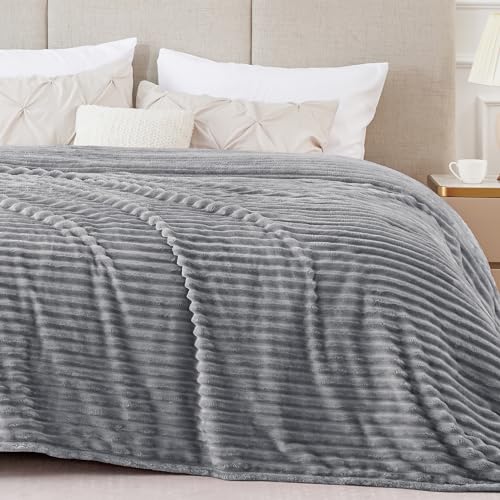 3D Ribbed Jacquard Grey Blankets Queen Size for Bed (Grey / Queen(90"x90"))