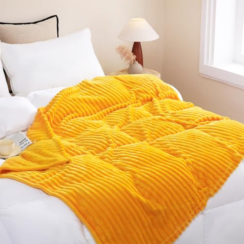 Gold Fleece Throw Blanket 60”×80” for Couch Sofa Livingroom (Gold / 60×80inch)