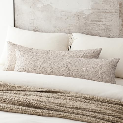 Long Floral Print Lumbar Throw Pillow Covers 14×36 Ivory Beige (36" x 14" (Pack of 2) / Biscotti Beige)