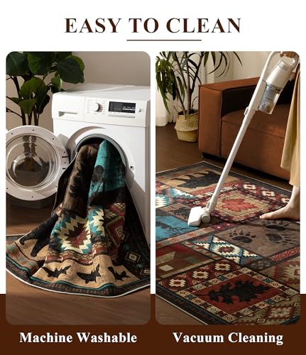 Washable Rustic Cabin Runner Rug 2x6 Hallway (Brown / 2'x6' (Runner))